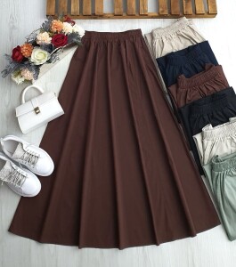 KOBYE CEPLİ BELİ LASTİKLİ ETEK C6-6057-37-KAHVE - 