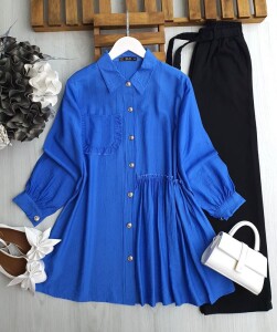 KOEN FIRFIRLI TEK CEP FIRFIR YAN DİKİŞLİ GÖMLEK TUNİK A9-1-5563-11-İNDİGO - 1