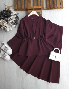 KOFS BELİ LASTİKLİ TEK DÜĞME ETEKLİ TAKIM A6-3-1687-04-BORDO - 