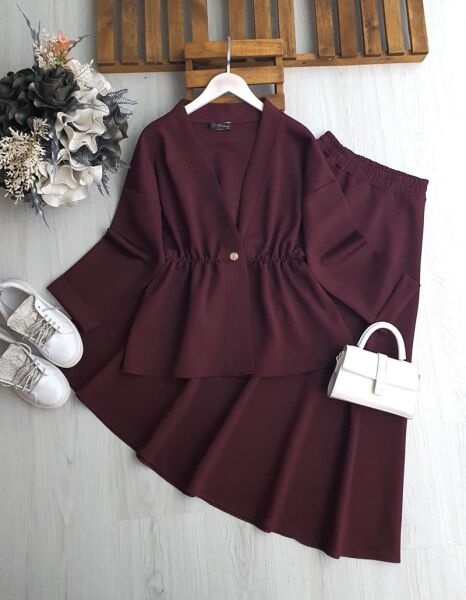 KOFS BELİ LASTİKLİ TEK DÜĞME ETEKLİ TAKIM A6-3-1687-04-BORDO - 1