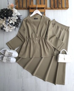 KOFS BELİ LASTİKLİ TEK DÜĞME ETEKLİ TAKIM A3-4-1687-09-HAKİ - 