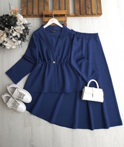 KOFS BELİ LASTİKLİ TEK DÜĞME ETEKLİ TAKIM A6-3-1687-11-İNDİGO - 