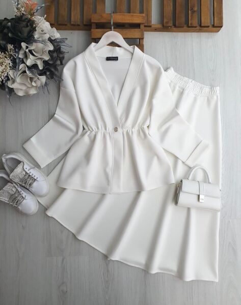 KOFS BELİ LASTİKLİ TEK DÜĞME ETEKLİ TAKIM A6-3-1687-20-BEYAZ - 1