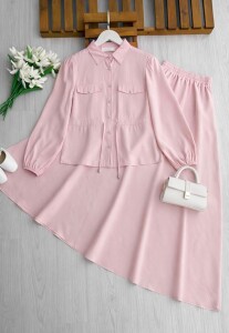 KOLN BELİ TÜNEL BAĞLAMALI CEP KAPAKLI KİLOŞ ETEKLİ TAKIM B10-2-1726-05-PUDRA - 1