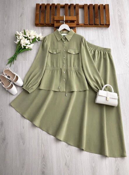 KOLN BELİ TÜNEL BAĞLAMALI CEP KAPAKLI KİLOŞ ETEKLİ TAKIM B10-2-1726-07-YEŞİL - 1