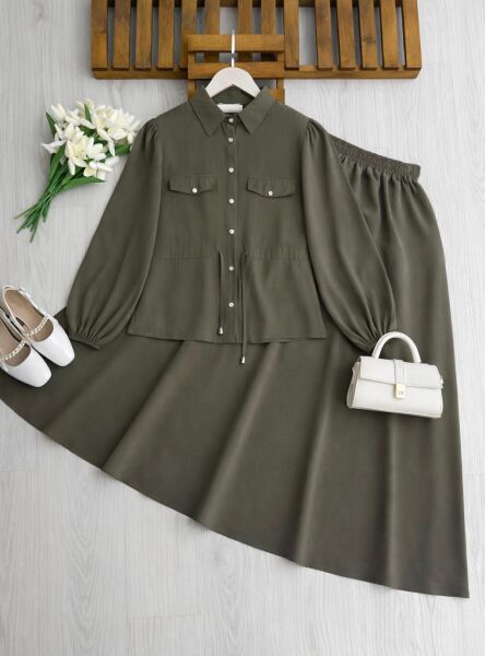 KOLN BELİ TÜNEL BAĞLAMALI CEP KAPAKLI KİLOŞ ETEKLİ TAKIM B10-2-1726-09-HAKİ - 1