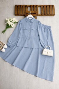 KOLN BELİ TÜNEL BAĞLAMALI CEP KAPAKLI KİLOŞ ETEKLİ TAKIM B10-2-1726-10-MAVİ - 1