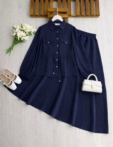 KOLN BELİ TÜNEL BAĞLAMALI CEP KAPAKLI KİLOŞ ETEKLİ TAKIM B10-2-1726-12-LACİVERT - 1