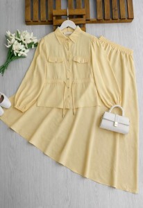 KOLN BELİ TÜNEL BAĞLAMALI CEP KAPAKLI KİLOŞ ETEKLİ TAKIM B10-2-1726-23-SARI - 1