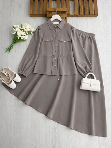 KOLN BELİ TÜNEL BAĞLAMALI CEP KAPAKLI KİLOŞ ETEKLİ TAKIM B10-2-1726-25-VİZON - 1