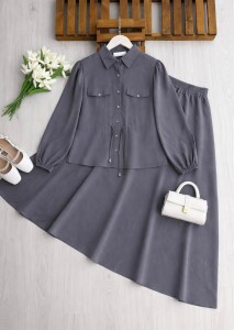 KOLN BELİ TÜNEL BAĞLAMALI CEP KAPAKLI KİLOŞ ETEKLİ TAKIM B10-2-1726-58-FÜME - 1