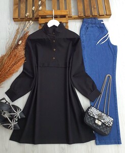 KOLNE YARIM ÇITÇIT DÜĞMELİ SALAŞ TUNİK A6-1-5367-01-SİYAH - 