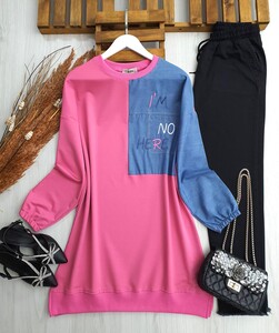 KOT GARNİ TEK CEP YAZI NAKIŞLI TUNİK B8-4-5469-47-PEMBE - 