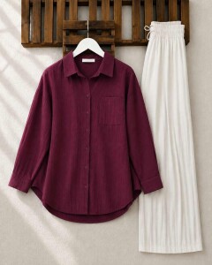 KUBL OVERSİZE MÜSLİM GÖMLEK 5769-04-BORDO - 