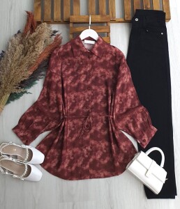 KUD ŞAL DESEN SALAŞ GÖMLEK TUNİK 5654-04-BORDO - 