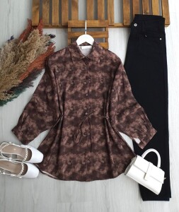 KUD ŞAL DESEN SALAŞ GÖMLEK TUNİK 5654-37-KAHVE - 