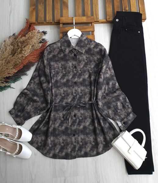 KUD ŞAL DESEN SALAŞ GÖMLEK TUNİK B2-5-5654-58-FÜME - 1