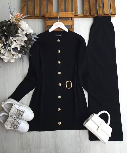 KULGA TOKALI YARIM KEMERLİ TRİKO TAKIM B6-2- 8155-01-SİYAH - 1