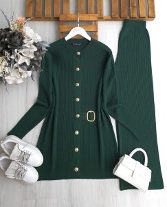 KULGA TOKALI YARIM KEMERLİ TRİKO TAKIM 8155-27-ZÜMRÜT - 