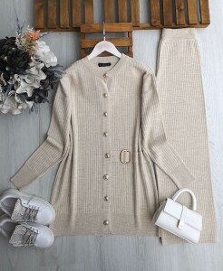 KULGA TOKALI YARIM KEMERLİ TRİKO TAKIM 8155-34-BEJ - 