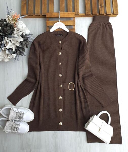 KULGA TOKALI YARIM KEMERLİ TRİKO TAKIM B6-2-8155-37-KAHVE - 1