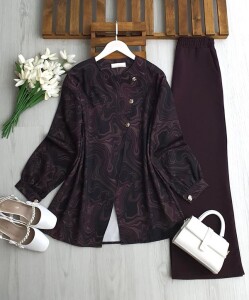 KULME ÜÇ DÜĞME DARBE DESEN CEKET PANTOLON TAKIM 1742-18-MÜRDÜM - 1