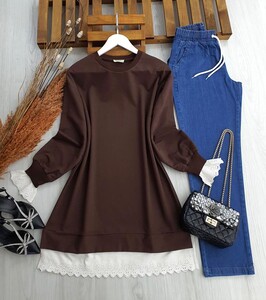 KULS GÜPÜR DETAYLI TUNİK B2-5-5352-37-KAHVE - 