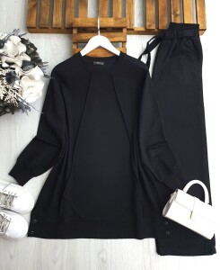 KUNFA DÜĞME DETAYLI ÇİMALI SALAŞ TUNİK A3-4-5621-01-SİYAH - 