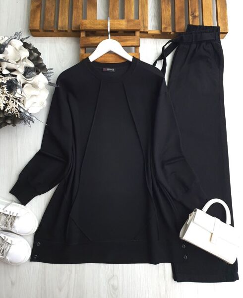 KUNFA DÜĞME DETAYLI ÇİMALI SALAŞ TUNİK A3-4-5621-01-SİYAH - 1