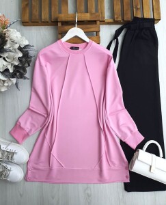 KUNFA DÜĞME DETAYLI ÇİMALI SALAŞ TUNİK A3-4-5621-05-PUDRA - 