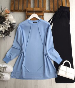 KUNFA DÜĞME DETAYLI ÇİMALI SALAŞ TUNİK A3-4-5621-10-MAVİ - 