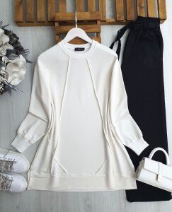 KUNFA DÜĞME DETAYLI ÇİMALI SALAŞ TUNİK A3-4-5621-20-BEYAZ - 1