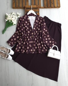 KUNFES TEK DÜĞME PUANTİYE DESEN CEKET ETEKLİ TAKIM B6-1-1730-04-BORDO - 