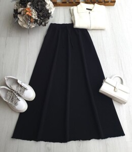 KUSLA PÜSKÜLLÜ CEPLİ BELİ LASTİKLİ GABARDİN ETEK 6079-01-SİYAH - 1