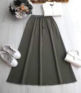 KUSLA PÜSKÜLLÜ CEPLİ BELİ LASTİKLİ GABARDİN ETEK B9-2-6079-09-HAKİ - 