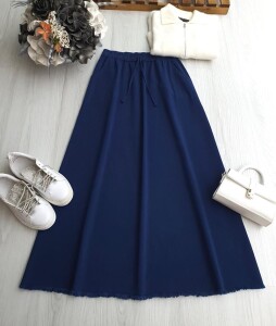 KUSLA PÜSKÜLLÜ CEPLİ BELİ LASTİKLİ GABARDİN ETEK 6079-11-İNDİGO - 