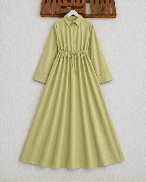 KUVH BELİ BAĞCIKLI CEPLİ YARIM DÜĞMELİ ELBİSE 2431-07-YEŞİL - 1