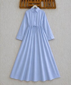 KUVH BELİ BAĞCIKLI CEPLİ YARIM DÜĞMELİ ELBİSE 2431-10-MAVİ 