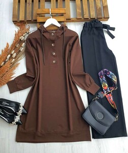 LAEL DÜĞMELİ KAPŞONLU TUNİK 5258-37-KAHVE - 