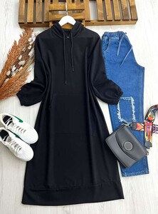 LAEW KANGURU CEP TAM BOY TUNİK C12-5247-01-SİYAH - 
