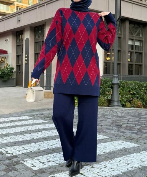 LAHEN ELMAS DESENLİ TRİKO TAKIM B3-1-8152-12-LACİVERT - 1