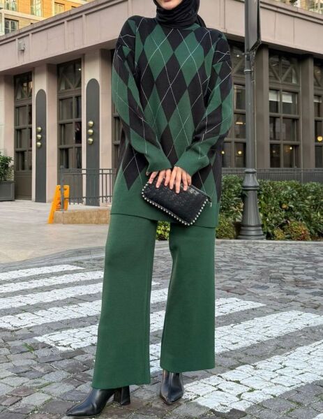 LAHEN ELMAS DESENLİ TRİKO TAKIM B3-1-8152-27-ZÜMRÜT - 1