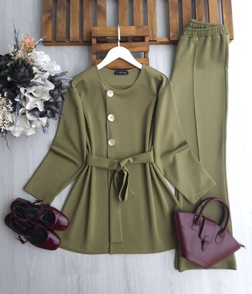 LANEC YAN DÜĞMELİ BELİ İPLİ İKİLİ TAKIM 1702-09-HAKİ - 1