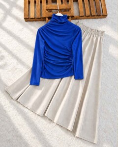 LANEL YARIM BOĞAZLI ÇAPRAZ DİKİŞLİ SANDY BLUZ 5523-14-SAKS - 1