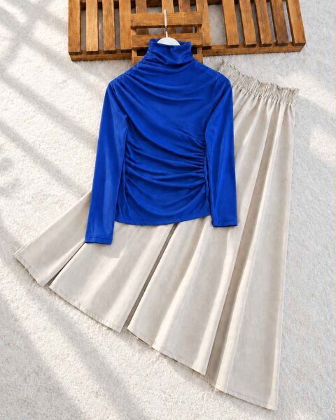 LANEL YARIM BOĞAZLI ÇAPRAZ DİKİŞLİ SANDY BLUZ 5523-14-SAKS - 1