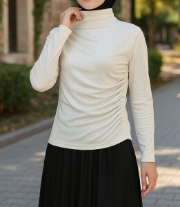 LANEL YARIM BOĞAZLI ÇAPRAZ DİKİŞLİ SANDY BLUZ A10-6-5523-20-BEYAZ - 