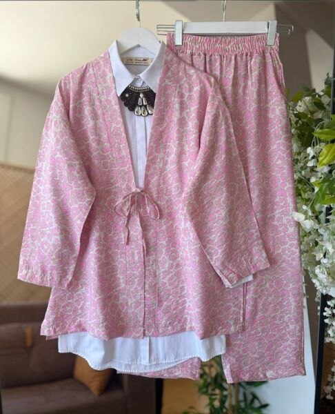 LAPLE ÖNÜ BAĞCIKLI KİMONO PANTOLON İKİLİ TAKIM A9-2-1640-16-GÜL - 1