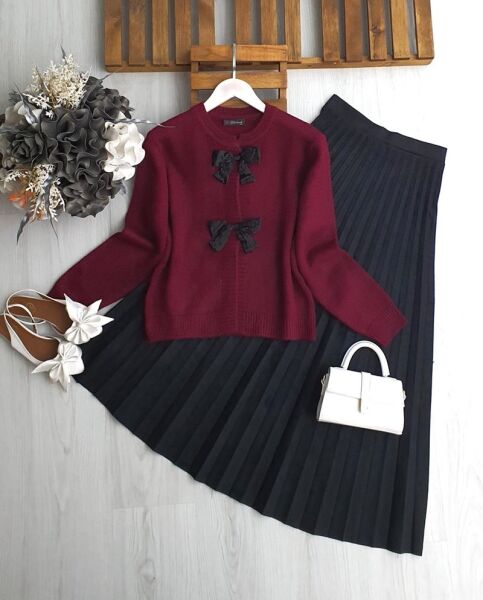 LARGA ÖNÜ AÇIK FİYONKLU HIRKA A8-1-8159-04-BORDO - 1