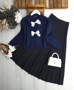 LARGA ÖNÜ AÇIK FİYONKLU HIRKA A8-1-8159-12-LACİVERT - 1