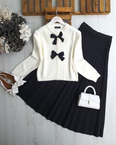 LARGA ÖNÜ AÇIK FİYONKLU HIRKA A8-1-8159-20-BEYAZ - 1